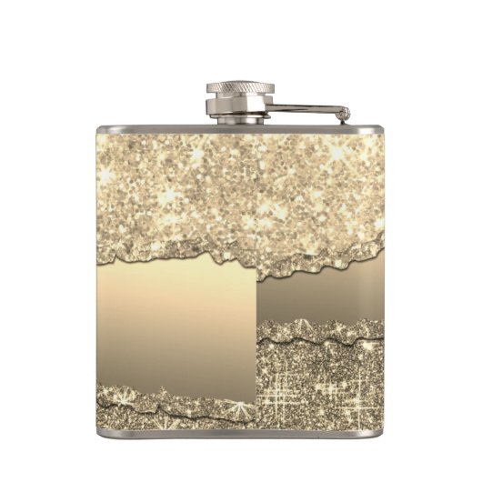 Elegant Glam Torn Glitter Paper Name Monogram Heupfles (Achterkant)