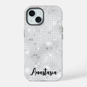 Elegant Glam White Silver Glitz Sparkle iPhone 15 Hoesje