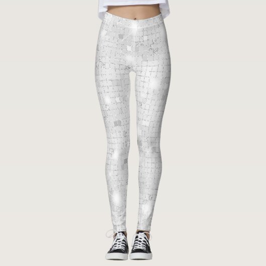 Elegant Glam White Silver Glitz Sparkle Leggings (Voorkant)