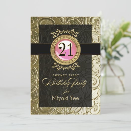 Elegant Glamor 21e verjaardag in reliëf Kaart (Staand voorkant)