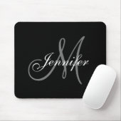 Elegant Glamor Black White Grey Monogram Name Muismat (Met muis)