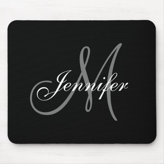 Elegant Glamor Black White Grey Monogram Name Muismat (Voorkant)