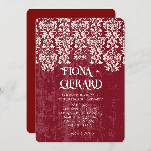 Elegant Glamor Lace Engagement Party Invitation Kaart (Voorkant / Achterkant)