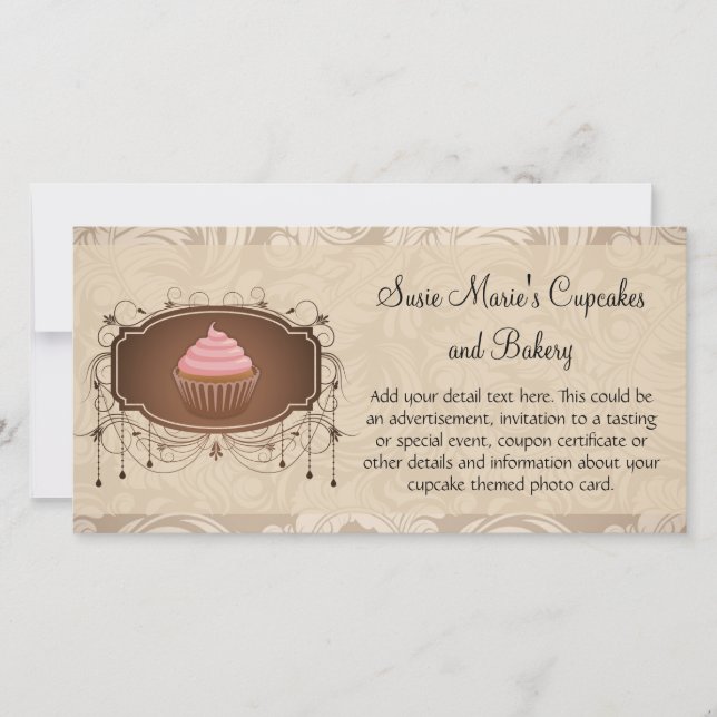 Elegant Glamor Mocha Damask Cupcake Design (Voorkant)