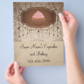 Elegant Glamor Mocha Damask Cupcake Design Flyer (Hand)