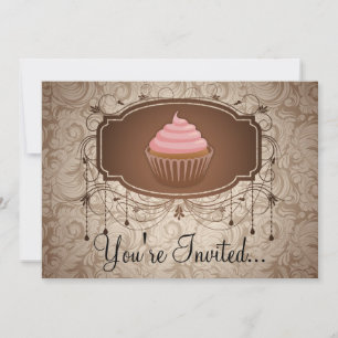 Elegant Glamor Mocha Damask Cupcake Design Kaart