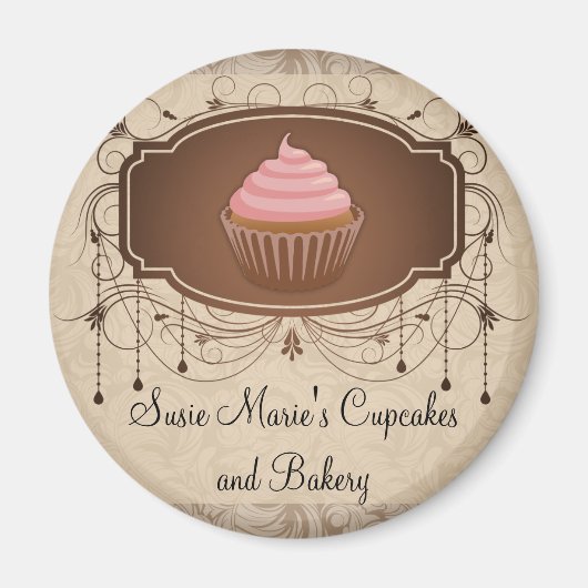 Elegant Glamor Mocha Damask Cupcake Design Magneet (Voorkant)
