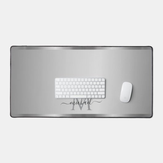 Elegant Glamorous Silver Custom Name Monogram (Clavier et souris)