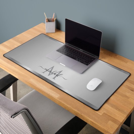 Elegant Glamorous Silver Custom Name Monogram Bureaumat (Kantoor 2)