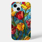Elegant Glas in lood Rood & Gele Tulpen Case-Mate iPhone Case (Achterkant)