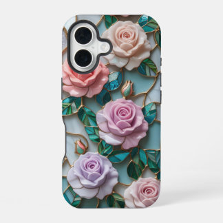 Elegant Glas in lood Roos Patroon met Soft Paste iPhone 16 Hoesje