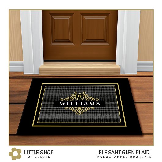 Elegant  Glen Plaid met Gouden Embleem Deurmat