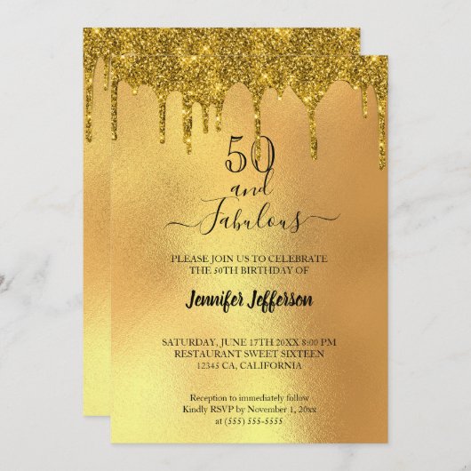 Elegant glitter Birthday Invitation Kaart (Voorkant / Achterkant)