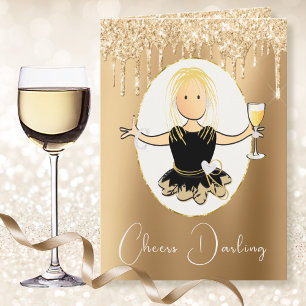 Elegant Glitter Birthday Toast Kaart voor haar