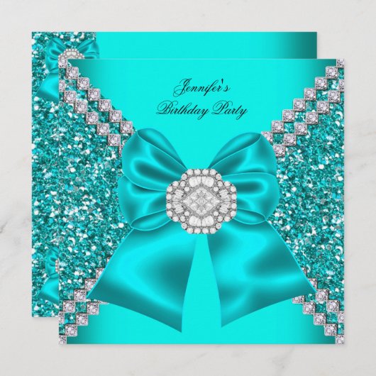 Elegant Glitter Blauwgroen Blue Diamonds Birthday Kaart (Voorkant / Achterkant)