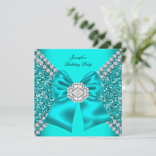Elegant Glitter Blauwgroen Blue Diamonds Birthday Kaart (Staand voorkant)