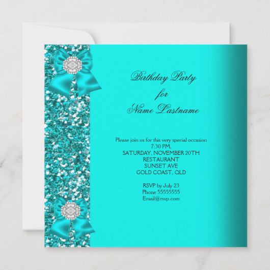 Elegant Glitter Blauwgroen Blue Diamonds Birthday Kaart (Achterkant)