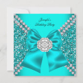 Elegant Glitter Blauwgroen Blue Diamonds Birthday Kaart (Voorkant)