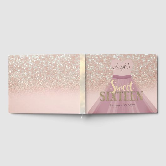 Elegant Glitter Bokeh Ombre, Dress, Sweet 16 Gastenboek (Volledig)