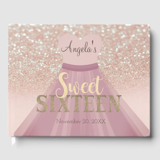 Elegant Glitter Bokeh Ombre, Dress, Sweet 16 Gastenboek (Voorkant)