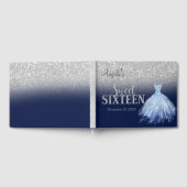 Elegant Glitter Dress Bokeh Blue Sweet 16 Gastenboek (Volledig)