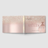 Elegant Glitter Dress Bokeh Roos Gold Sweet 16 Gastenboek (Volledig)