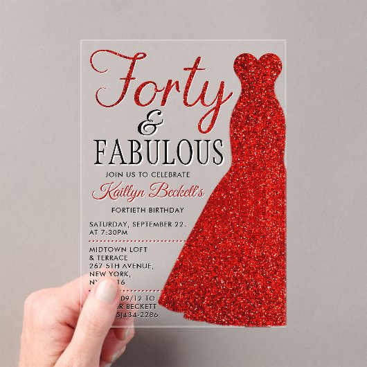 Elegant Glitter Dress | Veertig jaar en feestdag Acryl Uitnodigingen (Insitu (Draagbaar))
