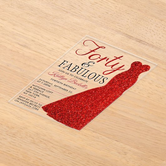 Elegant Glitter Dress | Veertig jaar en feestdag Acryl Uitnodigingen (Laagn)