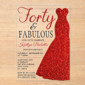 Elegant Glitter Dress | Veertig jaar en feestdag Acryl Uitnodigingen (Voorkant)