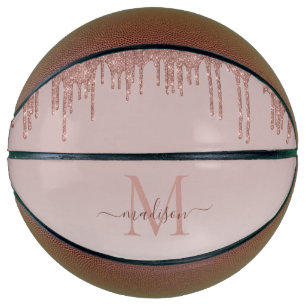 Elegant Glitter Drift Roos Gold Monogram Script Basketbal