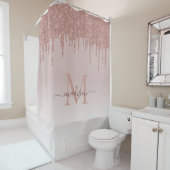 Elegant Glitter Drift Roos Gold Monogram Script Douchegordijn (In situ)