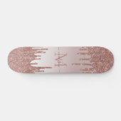 Elegant Glitter Drift Roos Gold Monogram Script Skateboard (Horizontaal)