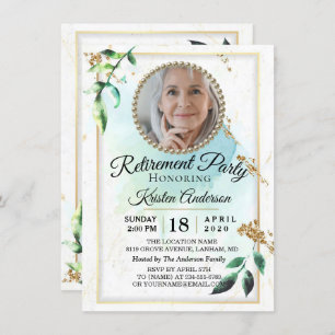 Elegant Glitter Eucalyptus Luxury Retirement Party Kaart