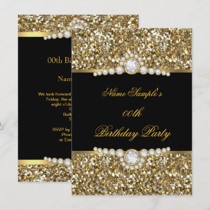 Elegant Glitter Gold Black Diamond Birthday Kaart