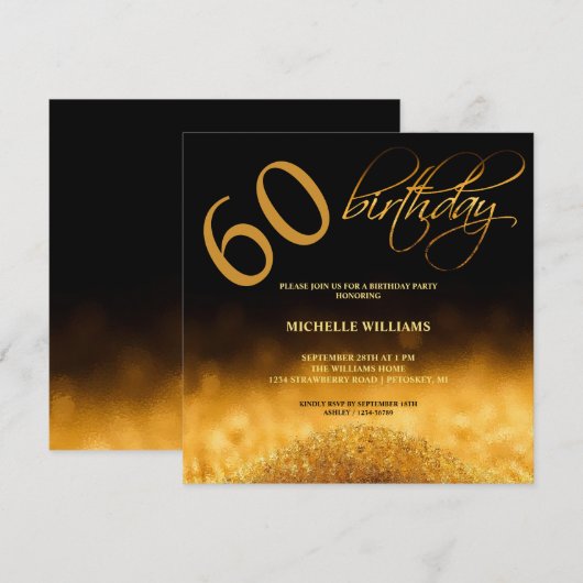 Elegant Glitter Gold Calligraphy Birthday (Voorkant / Achterkant)