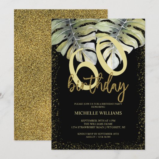 Elegant Glitter Gold Calligraphy Birthday Kaart (Voorkant / Achterkant)