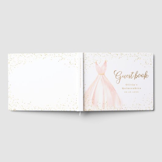 Elegant glitter gold en blush jurk quinceañera gastenboek (Volledig)