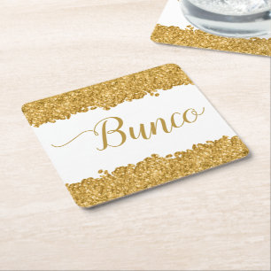Elegant Glitter Gold Girly Bunco Party Napkins Vierkante Kartonnen Onderzetter