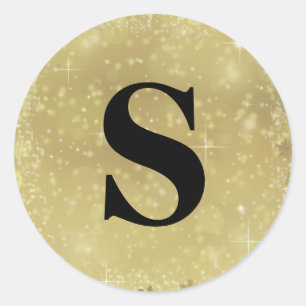 Elegant Glitter Gold Monogram Envelope Seal Ronde Sticker