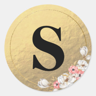 Elegant Glitter Gold Monogram Envelope Seal Ronde Sticker