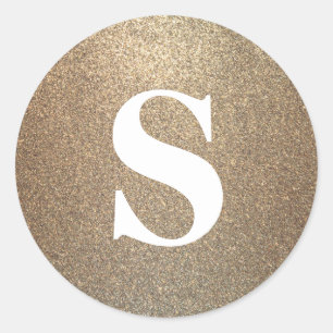 Elegant Glitter Gold Monogram Envelope Seal Ronde Sticker