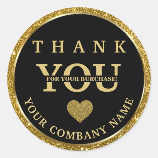 Elegant glitter Gold zwart Dank je sticker (Voorkant)