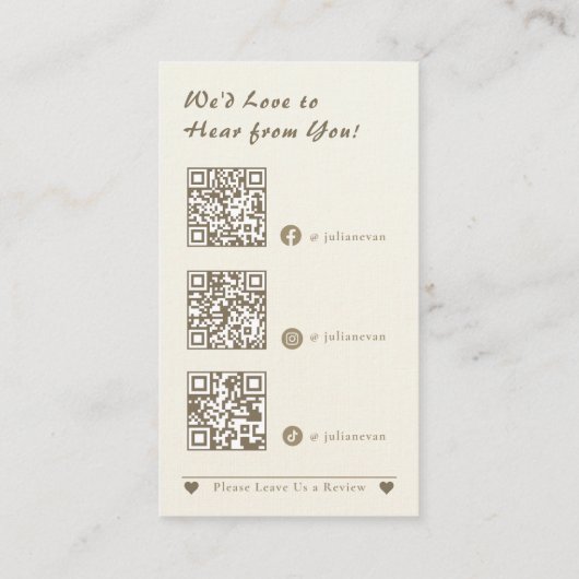 Elegant Glitter Gouden Hart QR Code Dank u Visitekaartje (Achterkant)