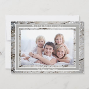 Elegant Glitter Gray Marble Photo Merry Kerstry Feestdagenkaart