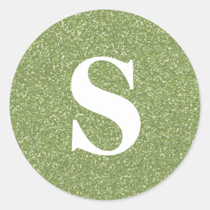 Elegant Glitter Green Monogram Envelope Seal Ronde Sticker