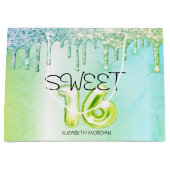 Elegant Glitter Groen Drips Groen Zoet 16 Groot Cadeauzakje (Voorkant)