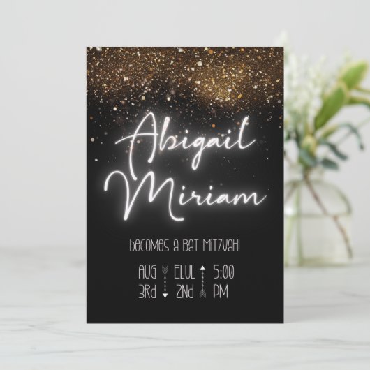 Elegant Glitter Hebrew Bat Mitzvah Uitnodiging (Staand voorkant)
