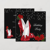 Elegant Glitter High Heels Red Rose Birthday 3 Kaart (Voorkant / Achterkant)