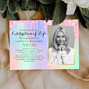 Elegant Glitter Holographic Celebration of life Kaart
