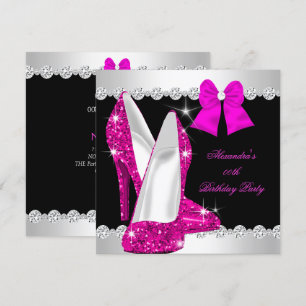 Elegant Glitter Hot Pink High Heels Birthday Kaart
